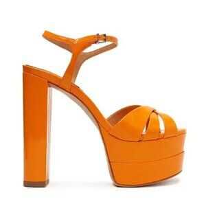 Schutz Keefa High Sandal in Leather, Size 8, Orange